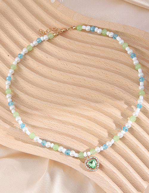 Fashion Color Geometric Beaded Diamond Heart Necklace