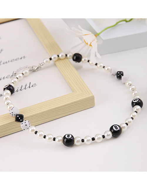 Fashion Black And White Pearl Rice Beads Dice Billiards Beaded Necklace