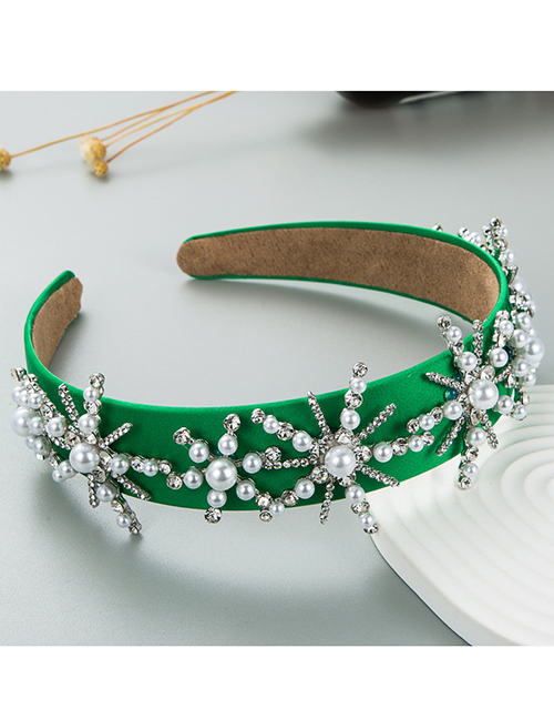 Fashion Green Fabric Diamond-studded Snowflake Wide-brimmed Headband