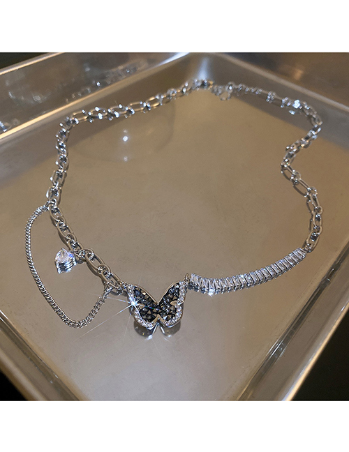 Fashion Silver Bronze Diamond Butterfly Necklace