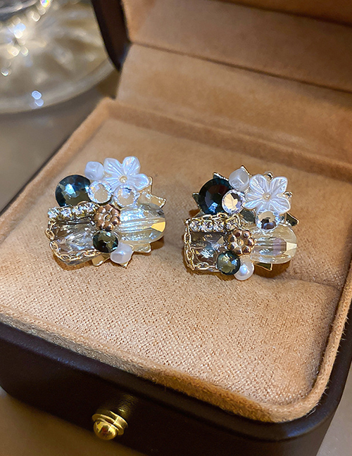 Fashion Gold Crystal Diamond Flower Irregular Stud Earrings