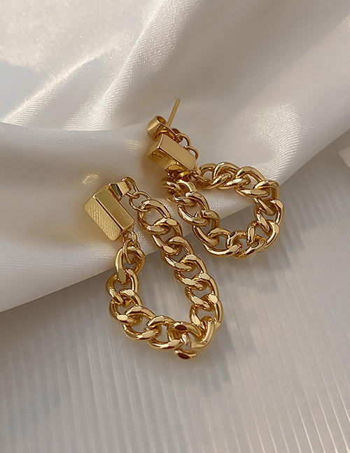 Fashion Gold Metal Chain Tassel Stud Earrings