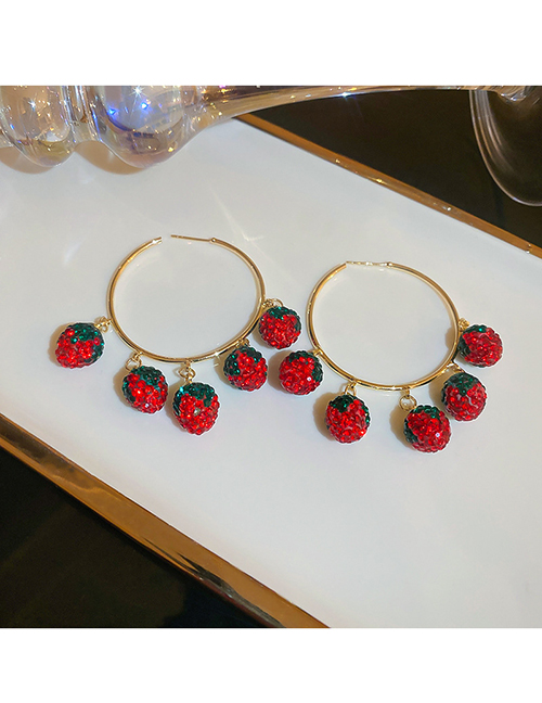 Fashion Red Alloy Diamond Strawberry Earrings
