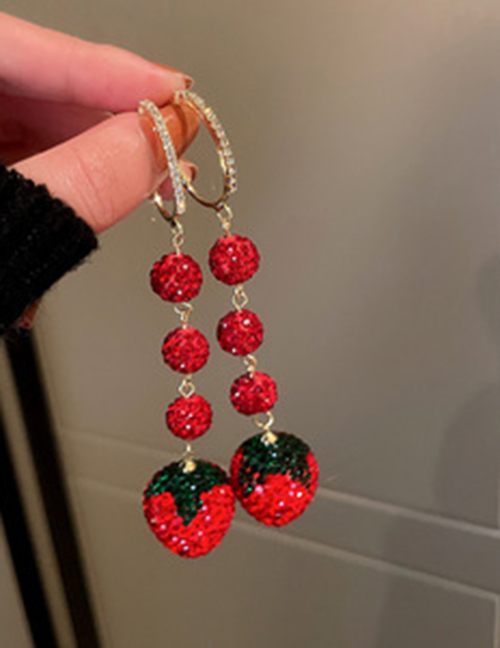 Fashion Red-2 Alloy Diamond Strawberry Earrings
