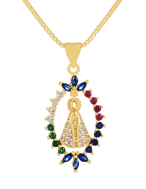 Fashion Color-3 Bronze Zircon Drop Crown Pendant Necklace