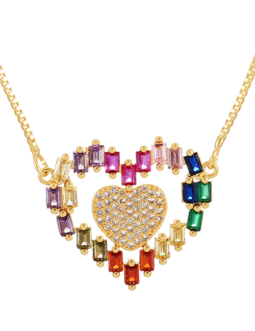 Fashion Color Bronze Zircon Heart Pendant Necklace