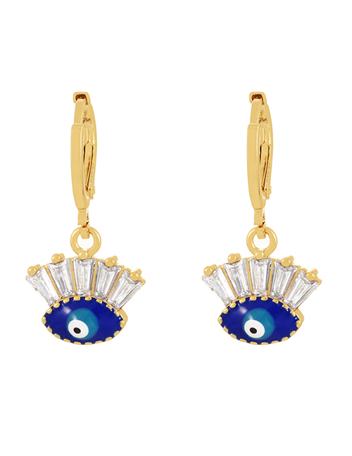 Fashion Navy Blue Copper Inlaid Zircon Oil Drop Eye Earrings