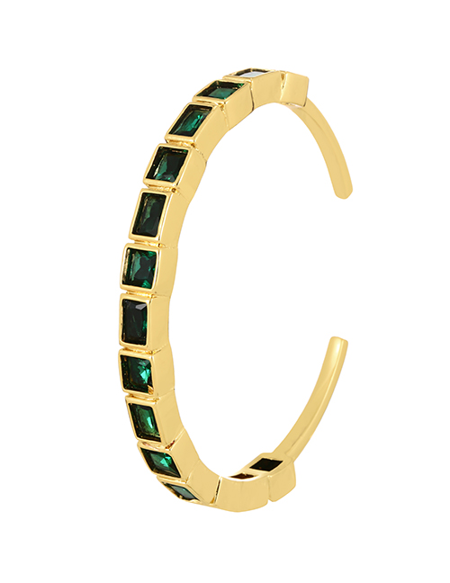 Fashion Dark Green Brass Zircon Square Open Bracelet