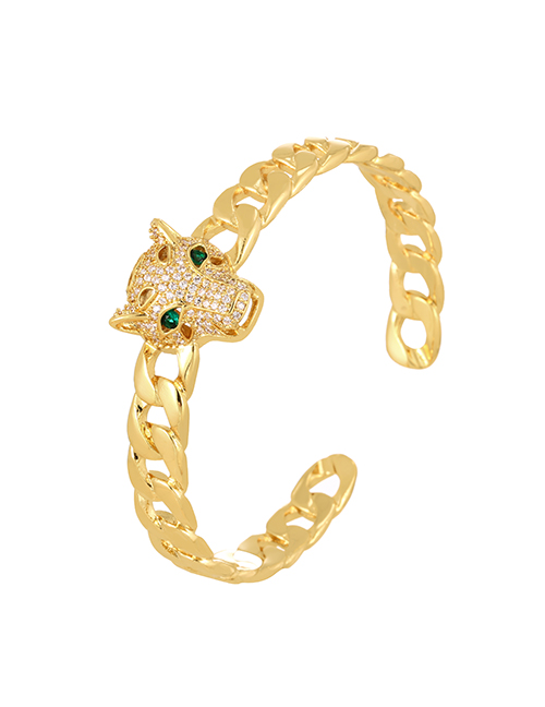Fashion Gold Bronze Zircon Leopard Head Open Bracelet