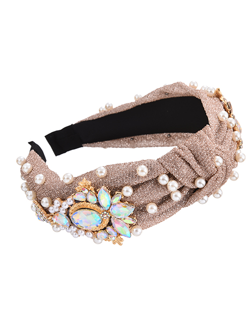 Fashion Color-4 Fabric Alloy Diamond-studded Water Drop Pearl Knotted Headband (5.5cm)