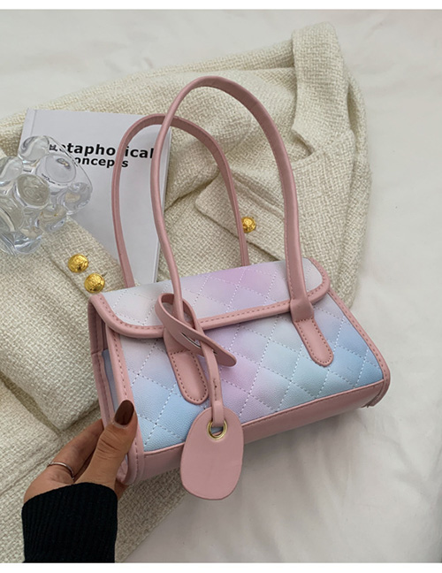 Fashion Pink Pu Gradient Diamond Flap Shoulder Bag