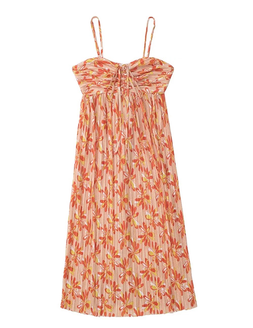 Fashion Orange Printed Pleated Slip Dress