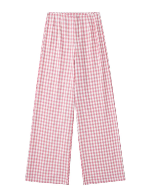 Fashion Pink Checked Straight-leg Trousers