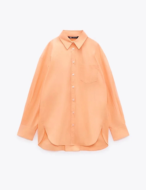 Fashion Orange Poplin Buttoned Lapel Shirt