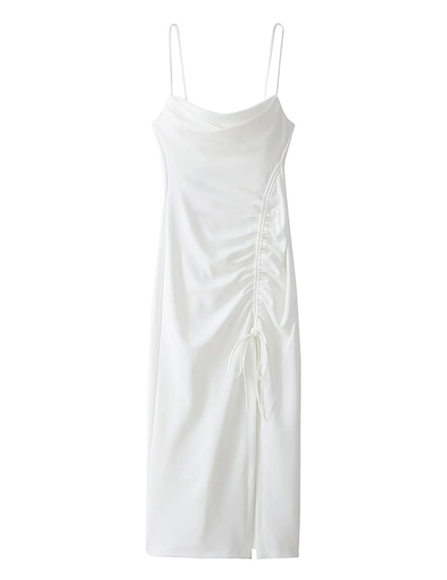Fashion White Solid Color Drawstring Slip Dress