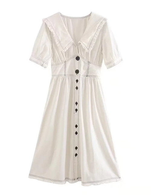 Fashion White Lapel Button Dress