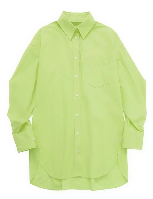 Fashion Green Poplin Buttoned Lapel Shirt