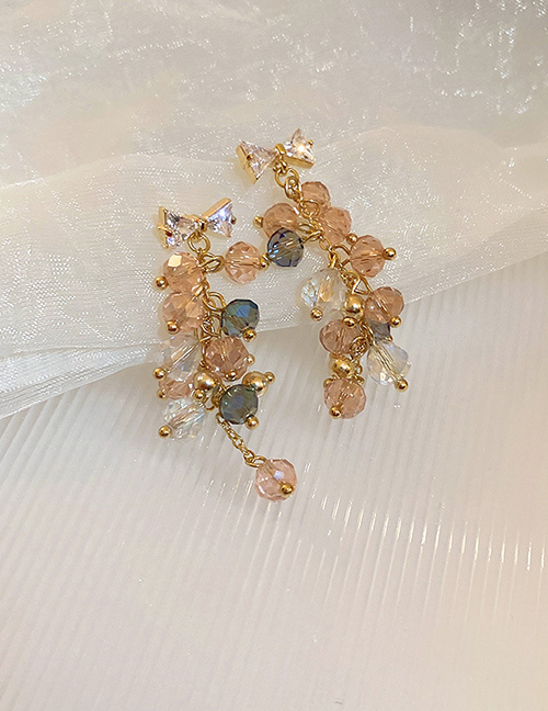 Fashion Gold Geometric Crystal Tassel Bow Drop Earrings