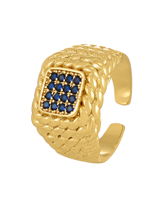Fashion Navy Blue Bronze Zircon Square Twist Ring