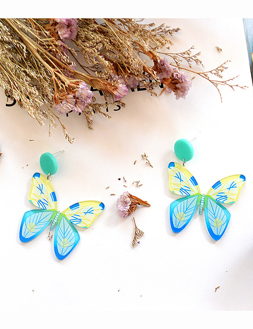 Fashion Yellow Blue Butterfly Acrylic Butterfly Earrings