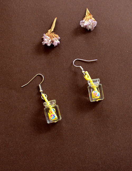 Fashion Bottle Yellow Acrylic Fruit Cup Earrings