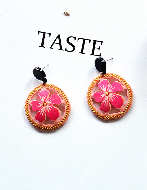 Fashion Round Red Petals Acrylic Flower Contrast Earrings