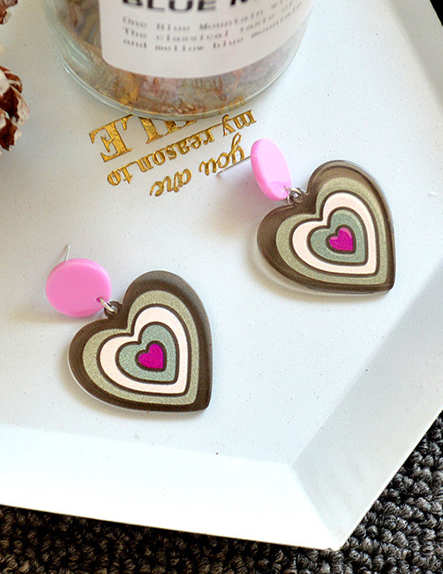 Fashion Love Pink Acrylic Colorblock Heart Earrings