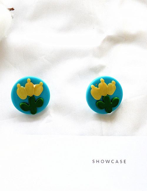 Fashion Blue Acrylic Round Geometric Flower Stud Earrings