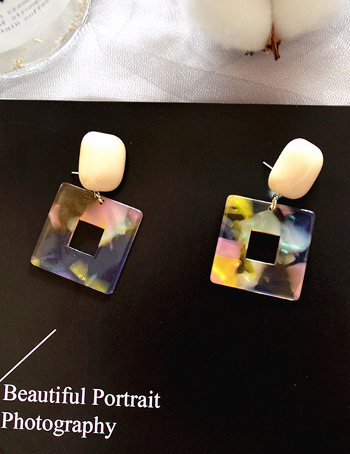 Fashion Square Multicolor Mix Acrylic Cutout Square Earrings