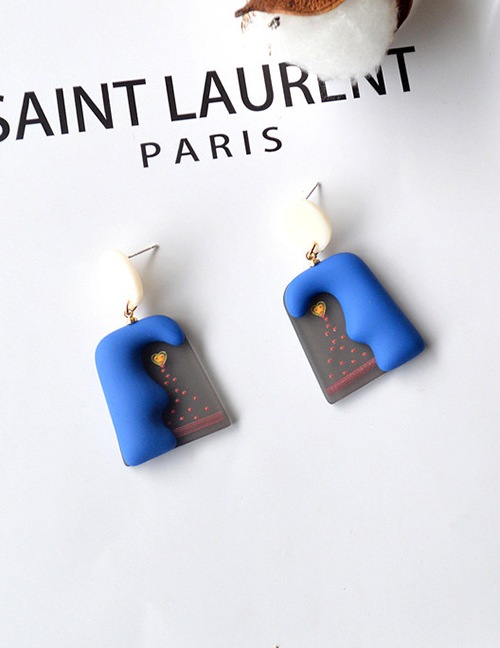 Fashion Blue Acrylic Embossed Geometric Drop Earrings