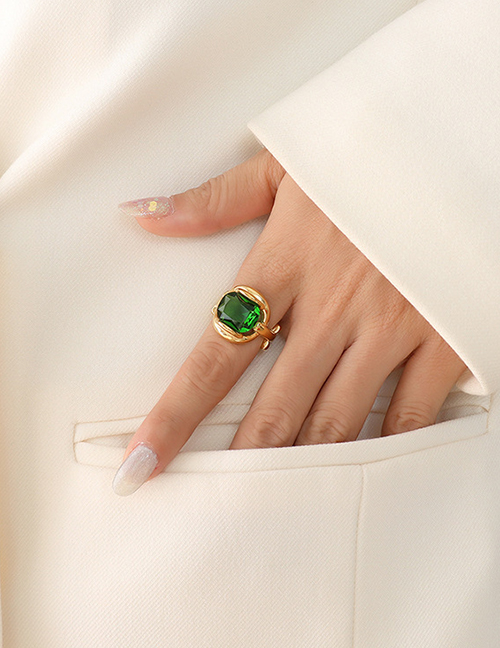 Fashion Gold Titanium Emerald Crystal Ring