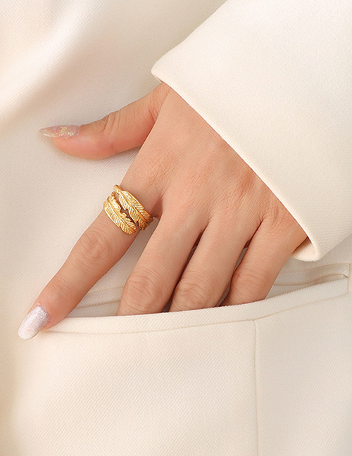 Fashion Gold Titanium Gold Plated Leaf Ring