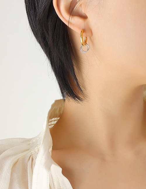Fashion Gold Steel Titanium Ring C-shaped Stud Earrings