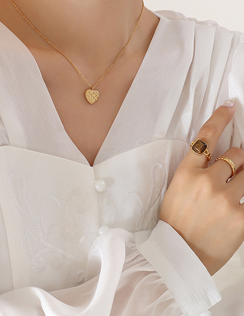 Fashion Gold Necklace-40+5cm Titanium Pineapple Texture Heart Necklace