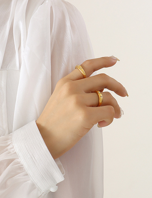 Fashion Gold Ring Titanium Steel Set With Zirconium Geometric Ring