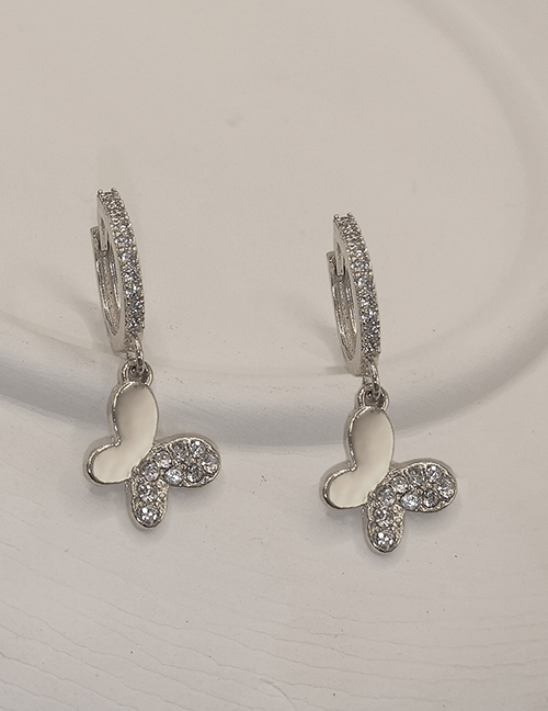 Fashion Silver Brass Diamond Butterfly Earrings