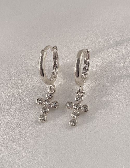 Fashion Silver Brass Diamond Cross Earrings