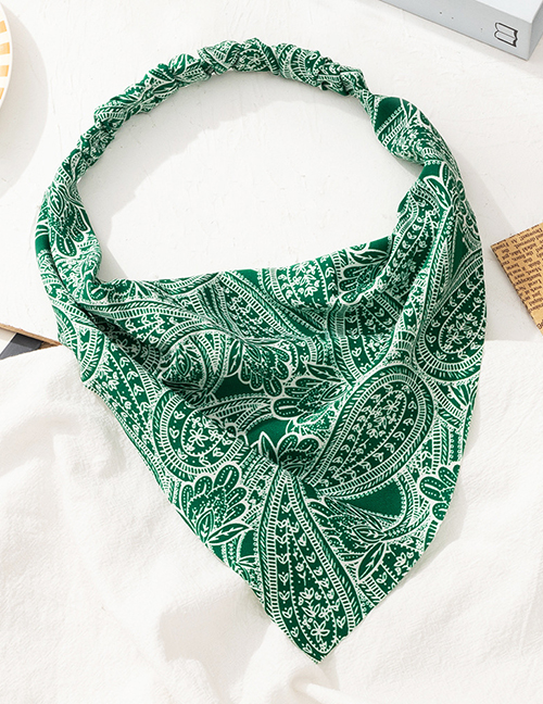 Fashion Green Fabric Print Triangle Pleated Headband