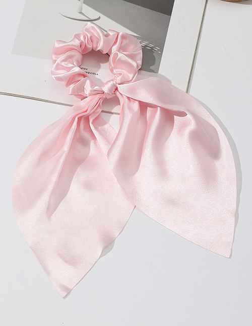 Fashion Pink Fabric Long Tail Ribbon Pleated Hair Tie