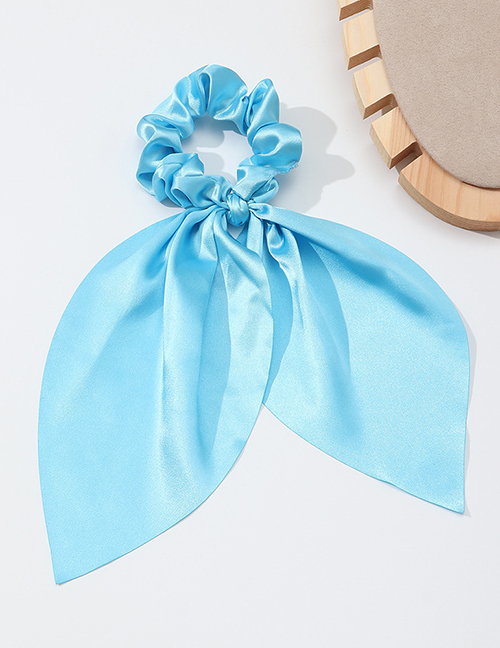 Fashion Blue Fabric Long Tail Ribbon Pleated Hair Tie
