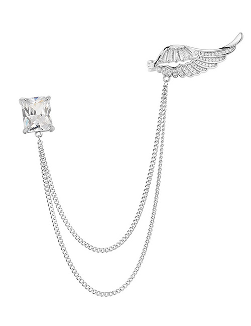 Fashion Silver Brass Diamond Wing Chain Fringe Brooch