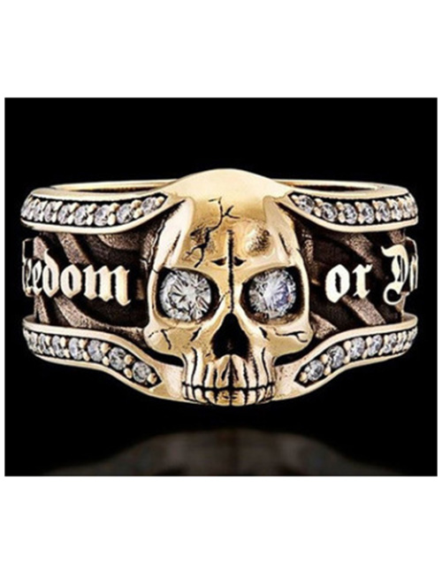 Fashion Gold Alloy Alphabet Diamond Skull Ring