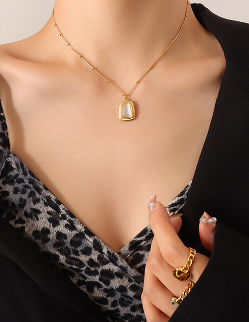 Fashion Gold White Opal Necklace-40+5cm Titanium Geometric Square Opal Necklace