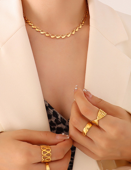 Fashion Gold Necklace-40+5cm Titanium Steel Cutout Piece Heart Necklace