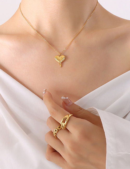 Fashion Gold Necklace-40+5cm Titanium Steel Lava Heart Stud Earrings