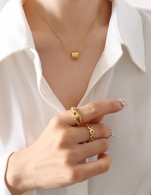 Fashion Gold Necklace-40+5cm Titanium Gold Plated Openwork Cylinder Necklace