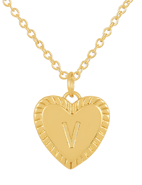 Fashion V Copper 26 Letter Heart Pendant Necklace