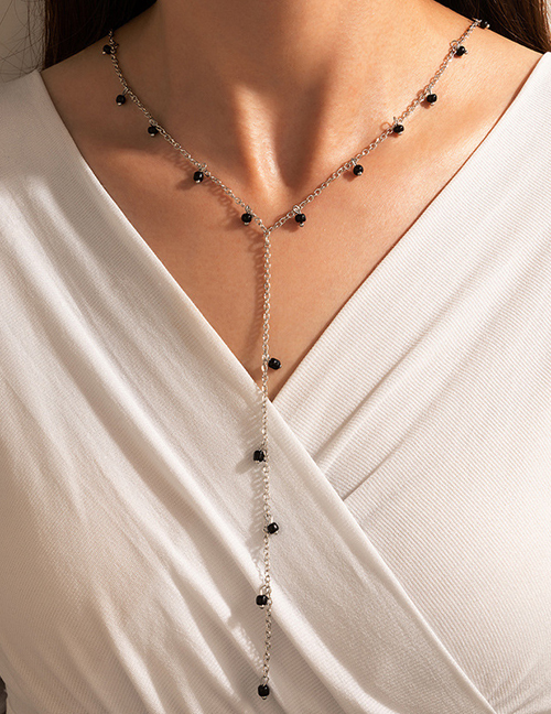 Fashion Silver Alloy Geometric Bead Y Necklace