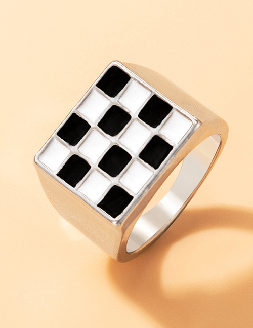 Fashion Silver Alloy Checkerboard Ring