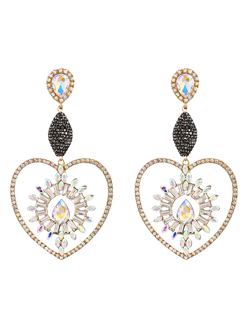 Fashion Ab Color Alloy Diamond Water Drop Love Pendant Stud Earrings